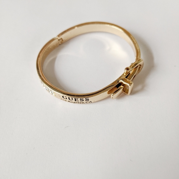 Guess Jewelry - Guess Gold Crystal Hinged Belt Bracelet